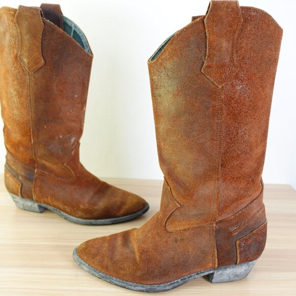 Vintage‎ Western Boots Leather 7.5 DEXTER Brown Cowboy Tall Mid Calf Rodeo USA - Picture 3 of 16